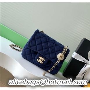 Latest Style Chanel Velvet Mini Square Flap Bag with Strass Ball AS1786 Dark Blue 2025