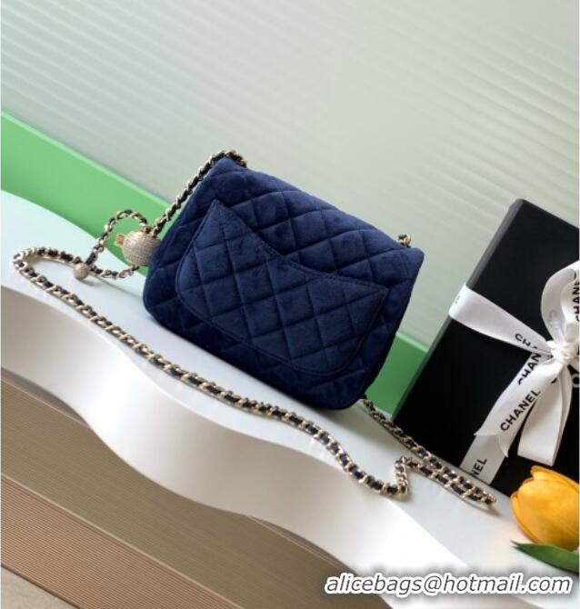Latest Style Chanel Velvet Mini Square Flap Bag with Strass Ball AS1786 Dark Blue 2025