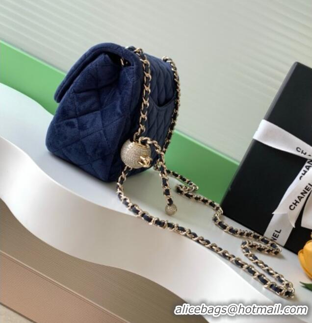 Latest Style Chanel Velvet Mini Square Flap Bag with Strass Ball AS1786 Dark Blue 2025