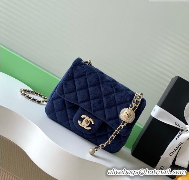 Latest Style Chanel Velvet Mini Square Flap Bag with Strass Ball AS1786 Dark Blue 2025