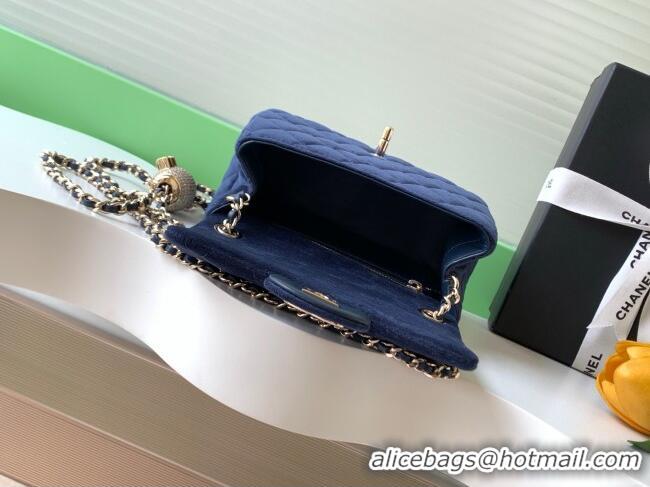 Latest Style Chanel Velvet Mini Square Flap Bag with Strass Ball AS1786 Dark Blue 2025