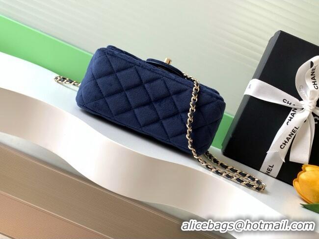 Latest Style Chanel Velvet Mini Square Flap Bag with Strass Ball AS1786 Dark Blue 2025