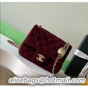 Best Cheap Chanel Velvet Mini Square Flap Bag with Strass Ball AS1786 Dark Brown 2025