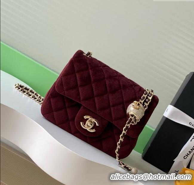Best Cheap Chanel Velvet Mini Square Flap Bag with Strass Ball AS1786 Dark Brown 2025