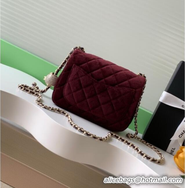 Best Cheap Chanel Velvet Mini Square Flap Bag with Strass Ball AS1786 Dark Brown 2025