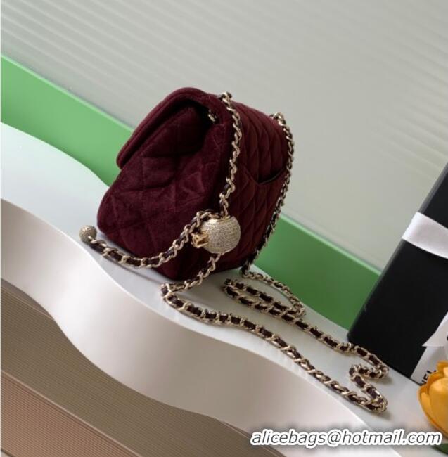 Best Cheap Chanel Velvet Mini Square Flap Bag with Strass Ball AS1786 Dark Brown 2025