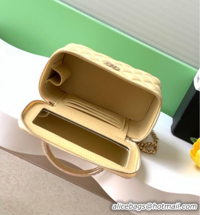 Best Quality Chanel Lambskin Long Vanity with Chain and Top Handle Bag AP4842 Yellow 2025