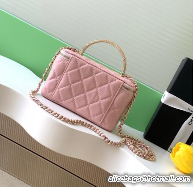 Stylish Cheap Chanel Lambskin Long Vanity with Chain and Top Handle Bag AP4842 Light Pink 2025