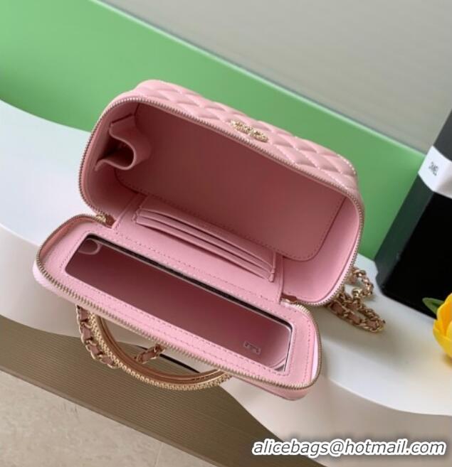 Stylish Cheap Chanel Lambskin Long Vanity with Chain and Top Handle Bag AP4842 Light Pink 2025