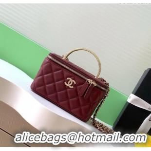 New Cheap Chanel Lambskin Long Vanity with Chain and Top Handle Bag AP4842 Burgundy 2025