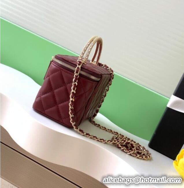 New Cheap Chanel Lambskin Long Vanity with Chain and Top Handle Bag AP4842 Burgundy 2025