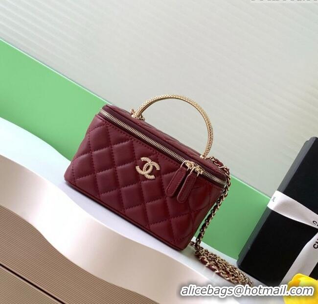 New Cheap Chanel Lambskin Long Vanity with Chain and Top Handle Bag AP4842 Burgundy 2025
