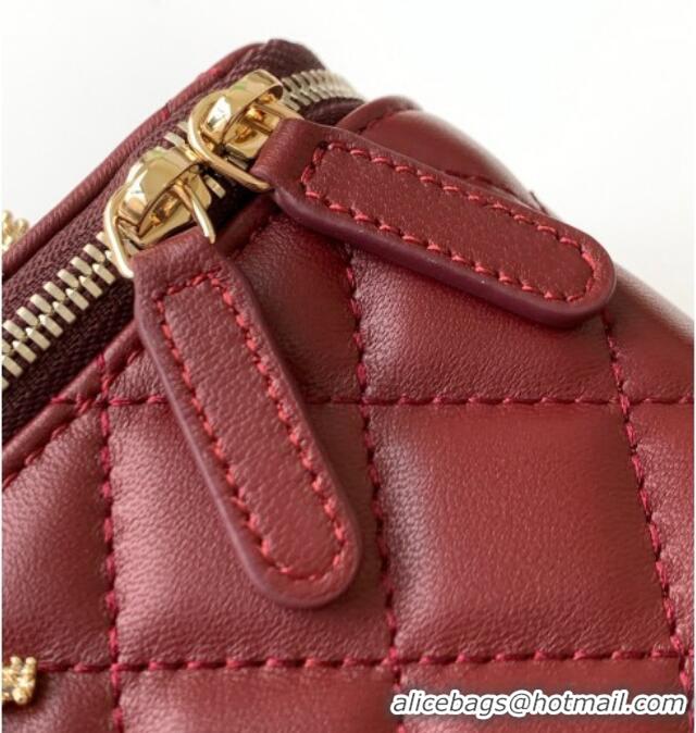 New Cheap Chanel Lambskin Long Vanity with Chain and Top Handle Bag AP4842 Burgundy 2025