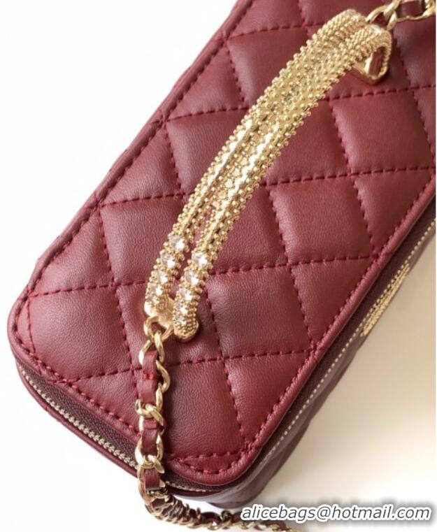 New Cheap Chanel Lambskin Long Vanity with Chain and Top Handle Bag AP4842 Burgundy 2025
