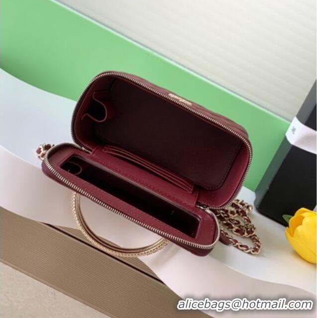 New Cheap Chanel Lambskin Long Vanity with Chain and Top Handle Bag AP4842 Burgundy 2025