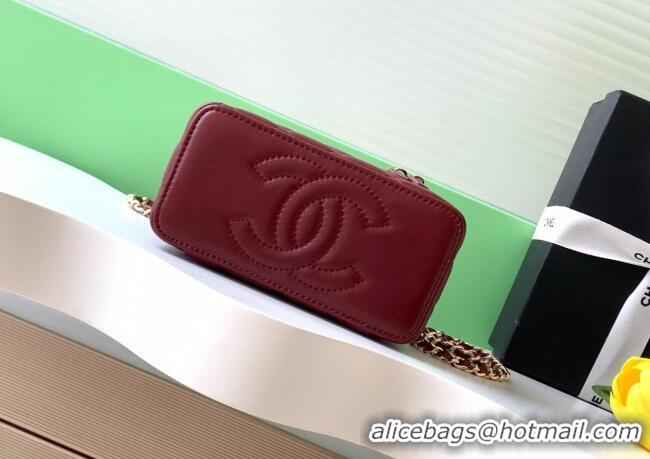 New Cheap Chanel Lambskin Long Vanity with Chain and Top Handle Bag AP4842 Burgundy 2025