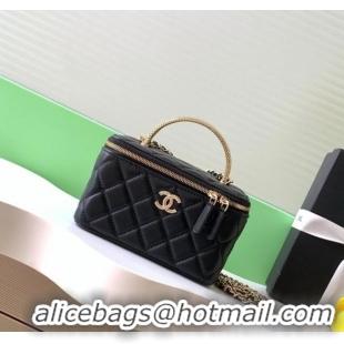New Cheap Chanel Lambskin Long Vanity with Chain and Top Handle Bag AP4842 Black 2025