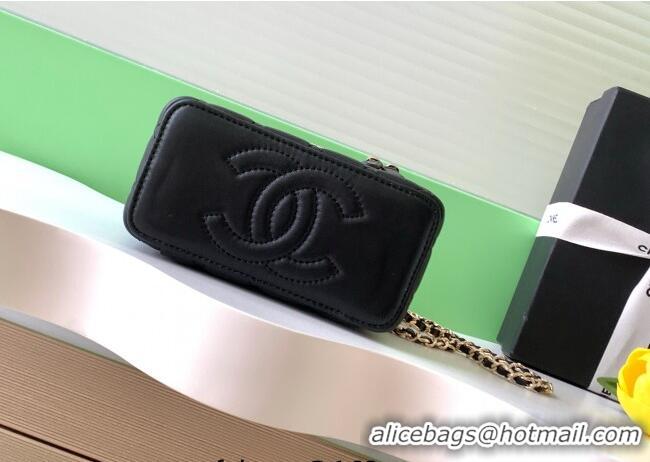 New Cheap Chanel Lambskin Long Vanity with Chain and Top Handle Bag AP4842 Black 2025