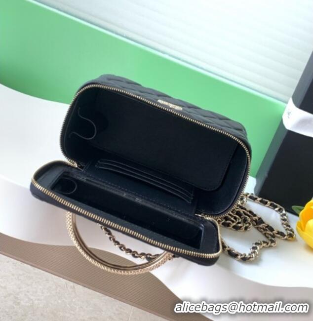 New Cheap Chanel Lambskin Long Vanity with Chain and Top Handle Bag AP4842 Black 2025