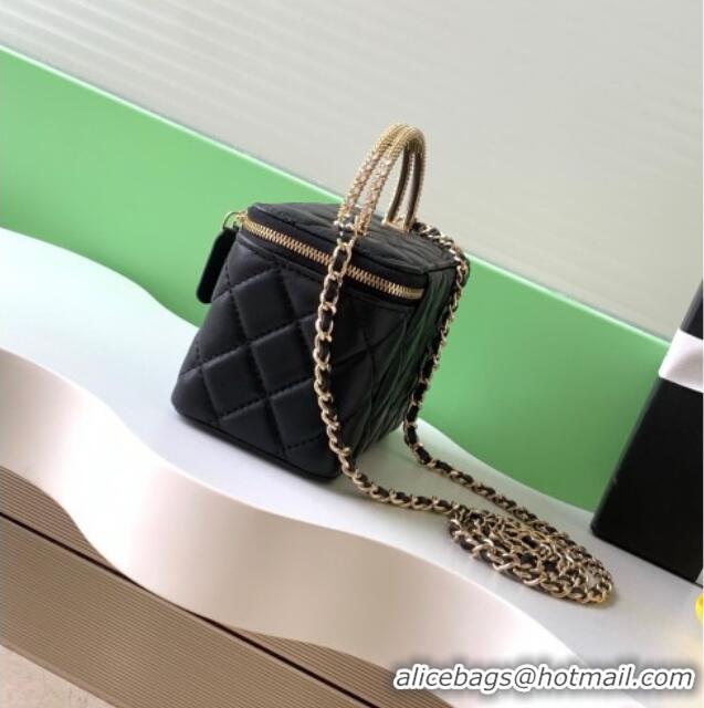 New Cheap Chanel Lambskin Long Vanity with Chain and Top Handle Bag AP4842 Black 2025