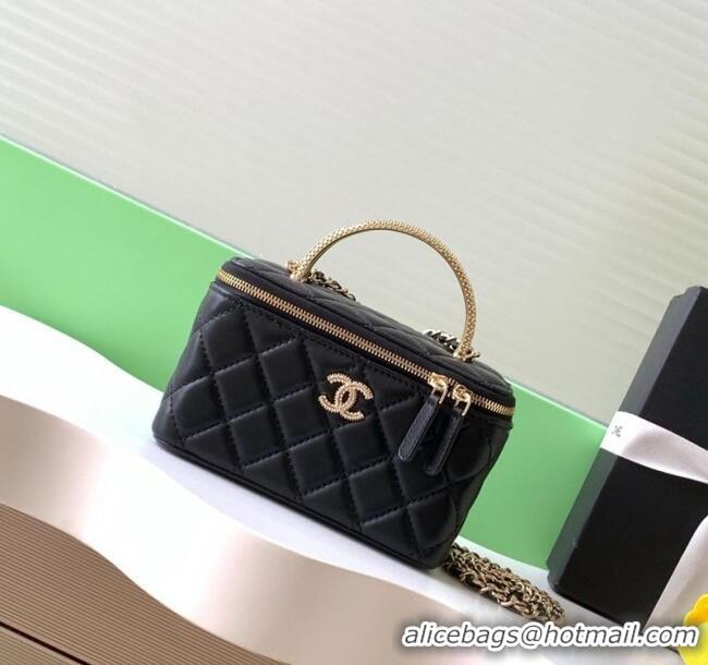 New Cheap Chanel Lambskin Long Vanity with Chain and Top Handle Bag AP4842 Black 2025