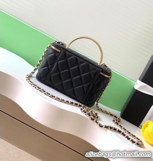 New Cheap Chanel Lambskin Long Vanity with Chain and Top Handle Bag AP4842 Black 2025