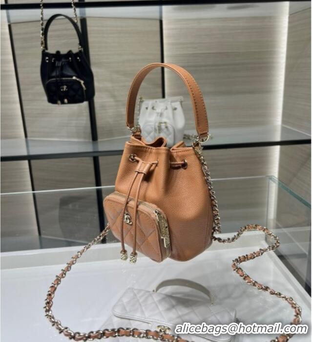 Market Sells Chanel Grained Shiny Calfskin Clutch with Chain AP4775 Brown 2025