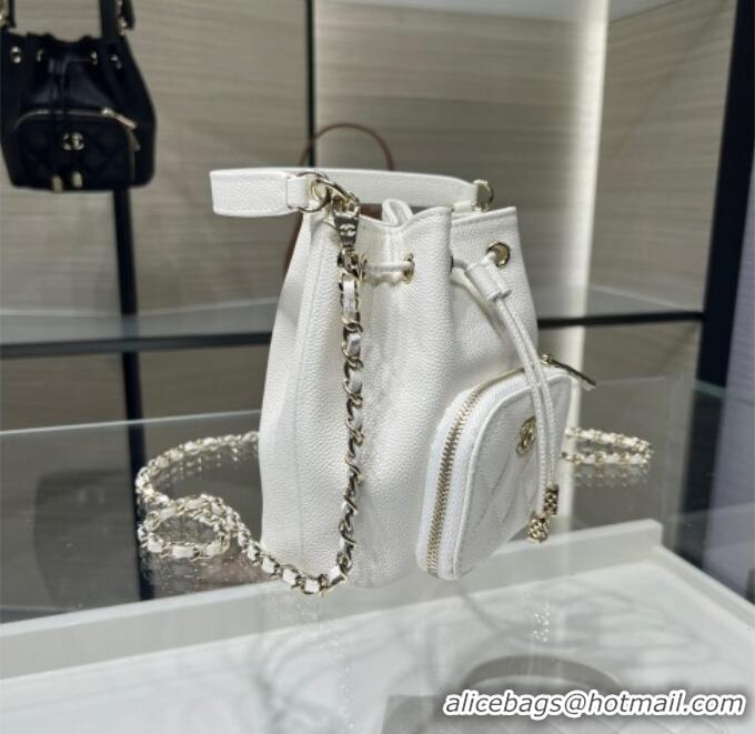 New Stylish Chanel Grained Shiny Calfskin Clutch with Chain AP4775 White 2025