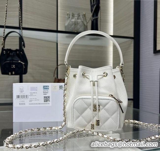 New Stylish Chanel Grained Shiny Calfskin Clutch with Chain AP4775 White 2025