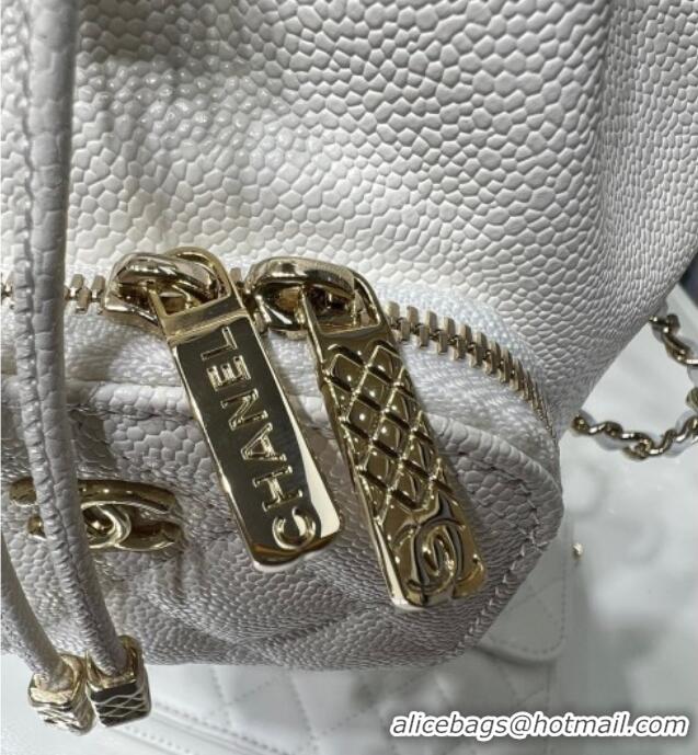New Stylish Chanel Grained Shiny Calfskin Clutch with Chain AP4775 White 2025