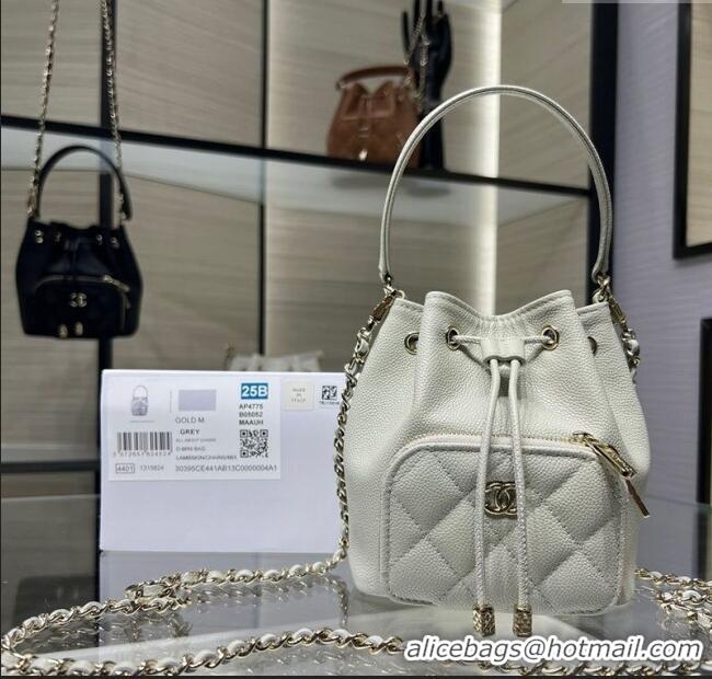 Grade Quality Chanel Grained Shiny Calfskin Clutch with Chain AP4775 Grey 2025