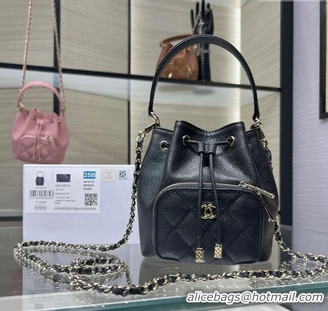 Original Cheap Chanel Grained Shiny Calfskin Clutch with Chain AP4775 Black 2025