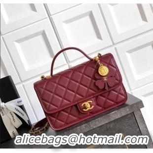 Modern Classic Chanel Grained Shiny Calfskin Flap Bag with Top Handle Bag AS3653 Burgundy 2025
