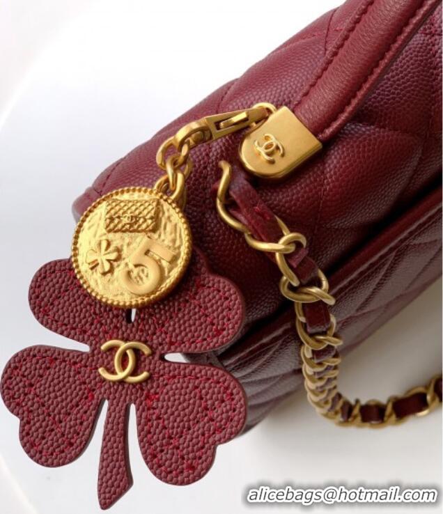 Modern Classic Chanel Grained Shiny Calfskin Flap Bag with Top Handle Bag AS3653 Burgundy 2025
