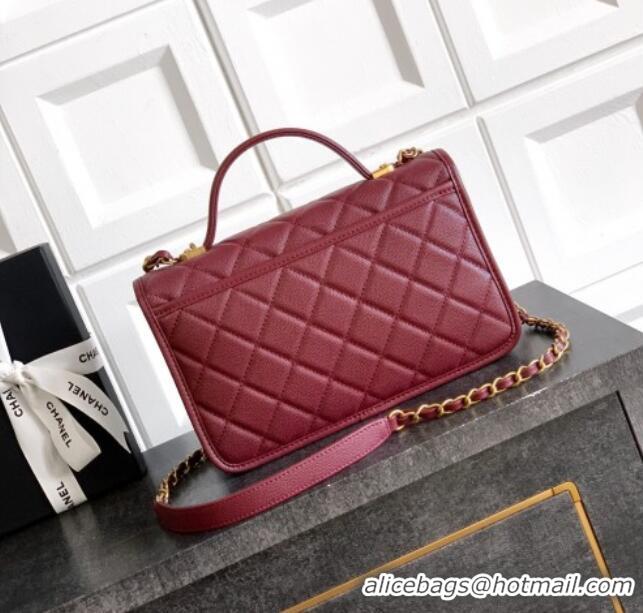Modern Classic Chanel Grained Shiny Calfskin Flap Bag with Top Handle Bag AS3653 Burgundy 2025