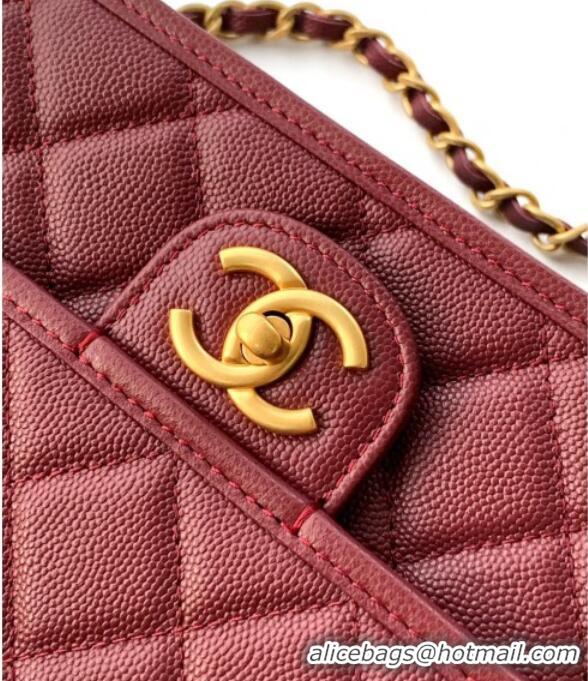 Modern Classic Chanel Grained Shiny Calfskin Flap Bag with Top Handle Bag AS3653 Burgundy 2025