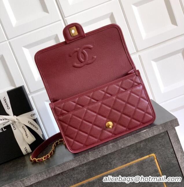 Modern Classic Chanel Grained Shiny Calfskin Flap Bag with Top Handle Bag AS3653 Burgundy 2025