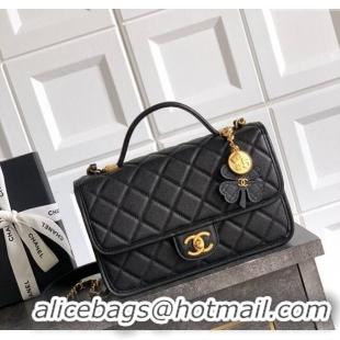 Inexpensive Chanel Grained Shiny Calfskin Flap Bag with Top Handle AS3653 Black 2025