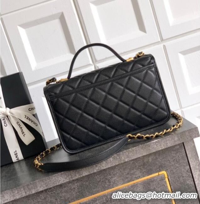 Inexpensive Chanel Grained Shiny Calfskin Flap Bag with Top Handle AS3653 Black 2025