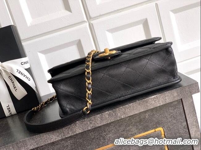 Inexpensive Chanel Grained Shiny Calfskin Flap Bag with Top Handle AS3653 Black 2025