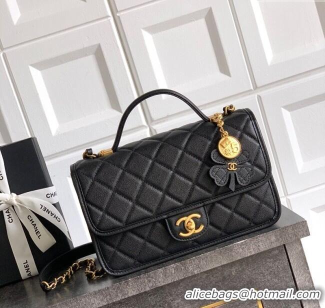 Inexpensive Chanel Grained Shiny Calfskin Flap Bag with Top Handle AS3653 Black 2025