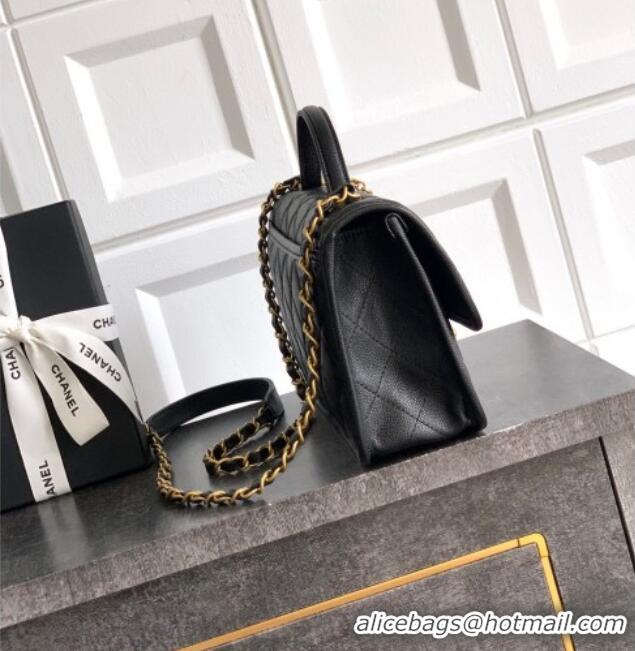 Inexpensive Chanel Grained Shiny Calfskin Flap Bag with Top Handle AS3653 Black 2025
