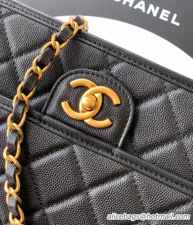 Inexpensive Chanel Grained Shiny Calfskin Flap Bag with Top Handle AS3653 Black 2025