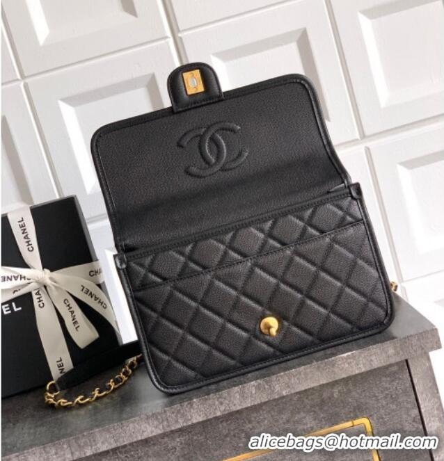 Inexpensive Chanel Grained Shiny Calfskin Flap Bag with Top Handle AS3653 Black 2025