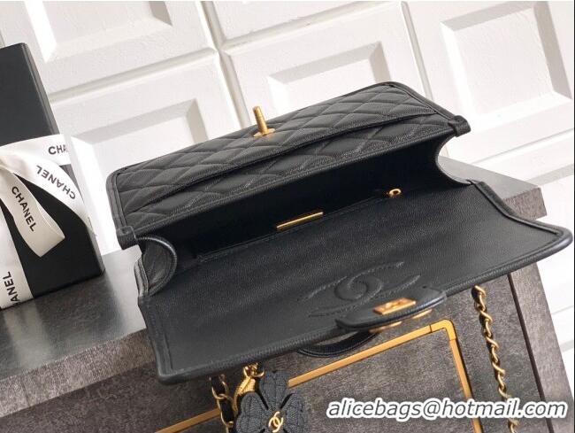Inexpensive Chanel Grained Shiny Calfskin Flap Bag with Top Handle AS3653 Black 2025