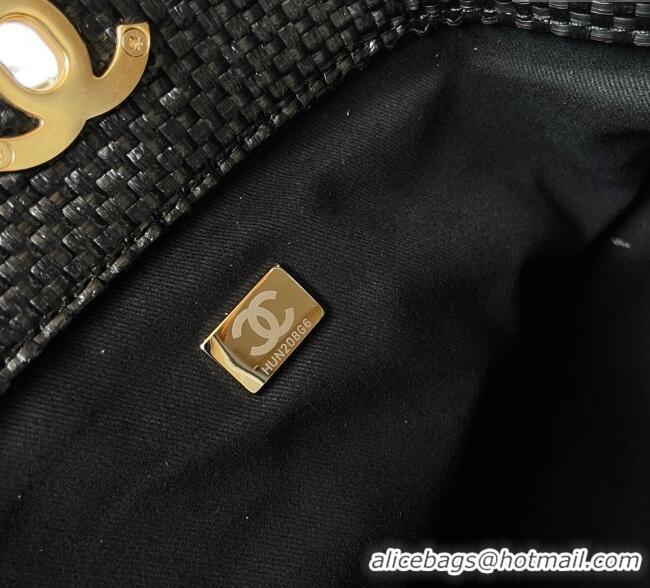 Particularly Recommended Chanel Straw Maxi Shopping Tote Bag AS5463 Black 2025
