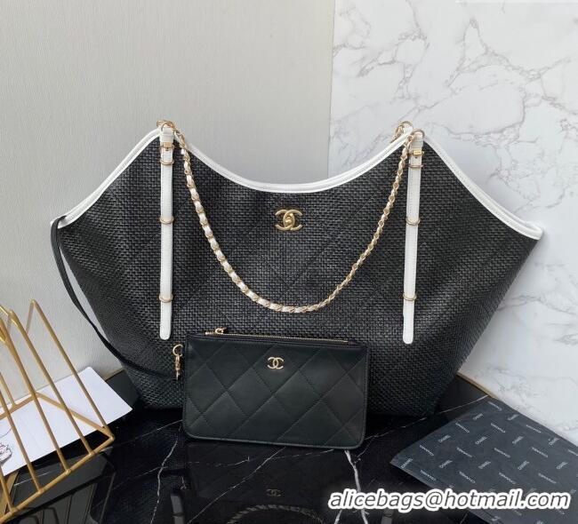 Particularly Recommended Chanel Straw Maxi Shopping Tote Bag AS5463 Black 2025