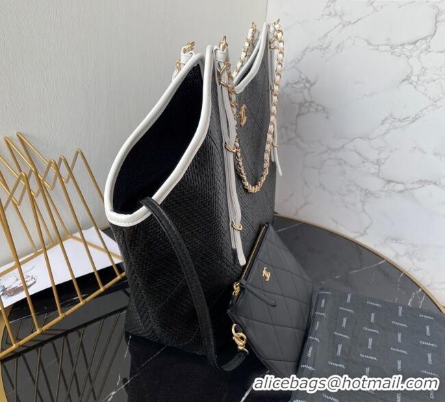 Particularly Recommended Chanel Straw Maxi Shopping Tote Bag AS5463 Black 2025