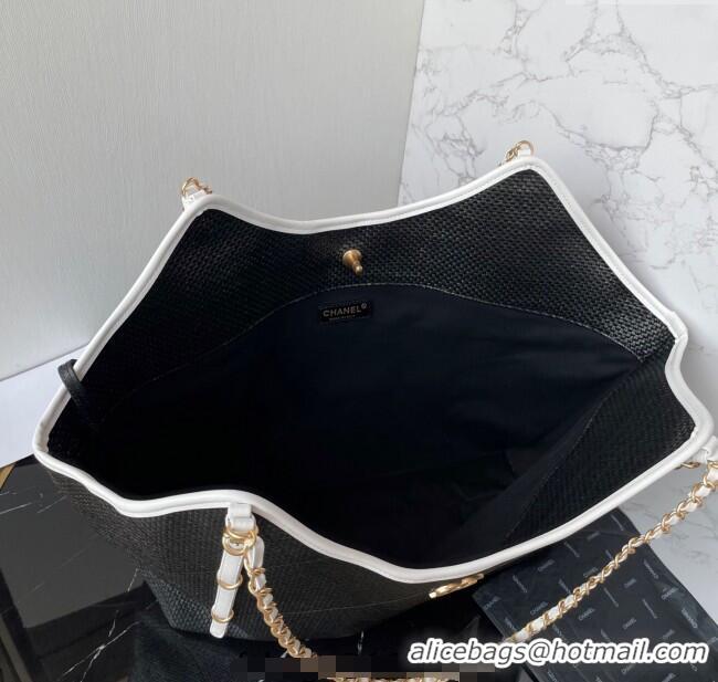 Particularly Recommended Chanel Straw Maxi Shopping Tote Bag AS5463 Black 2025