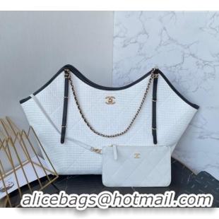 New Release Creation Chanel Straw Maxi Shopping Tote Bag AS5463 White 2025